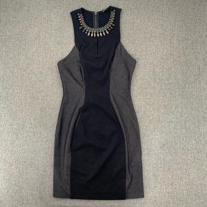Guess Bodycon Guess Black Gray Dress‎ Size 2 Zipper Closure Jeweled Neckline